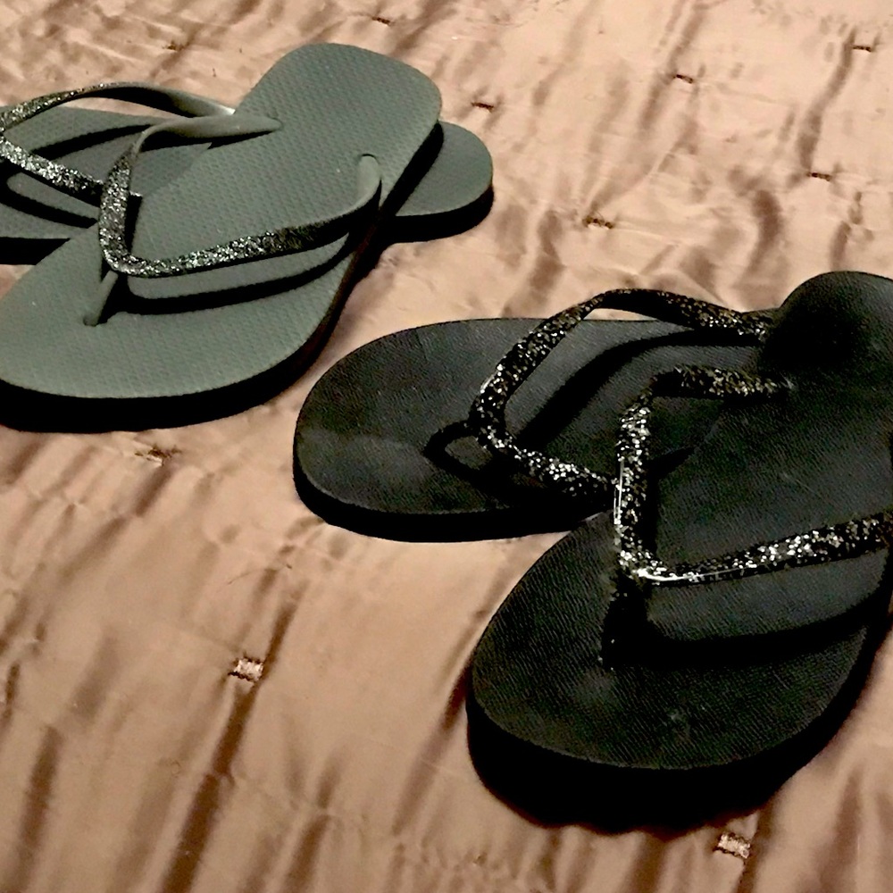 Two pairs Old Navy Flip-Flops-sparkly straps.